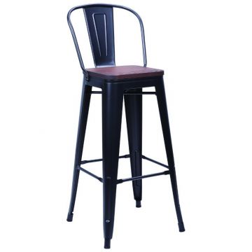 Taburete Tolix con Respaldo Negro